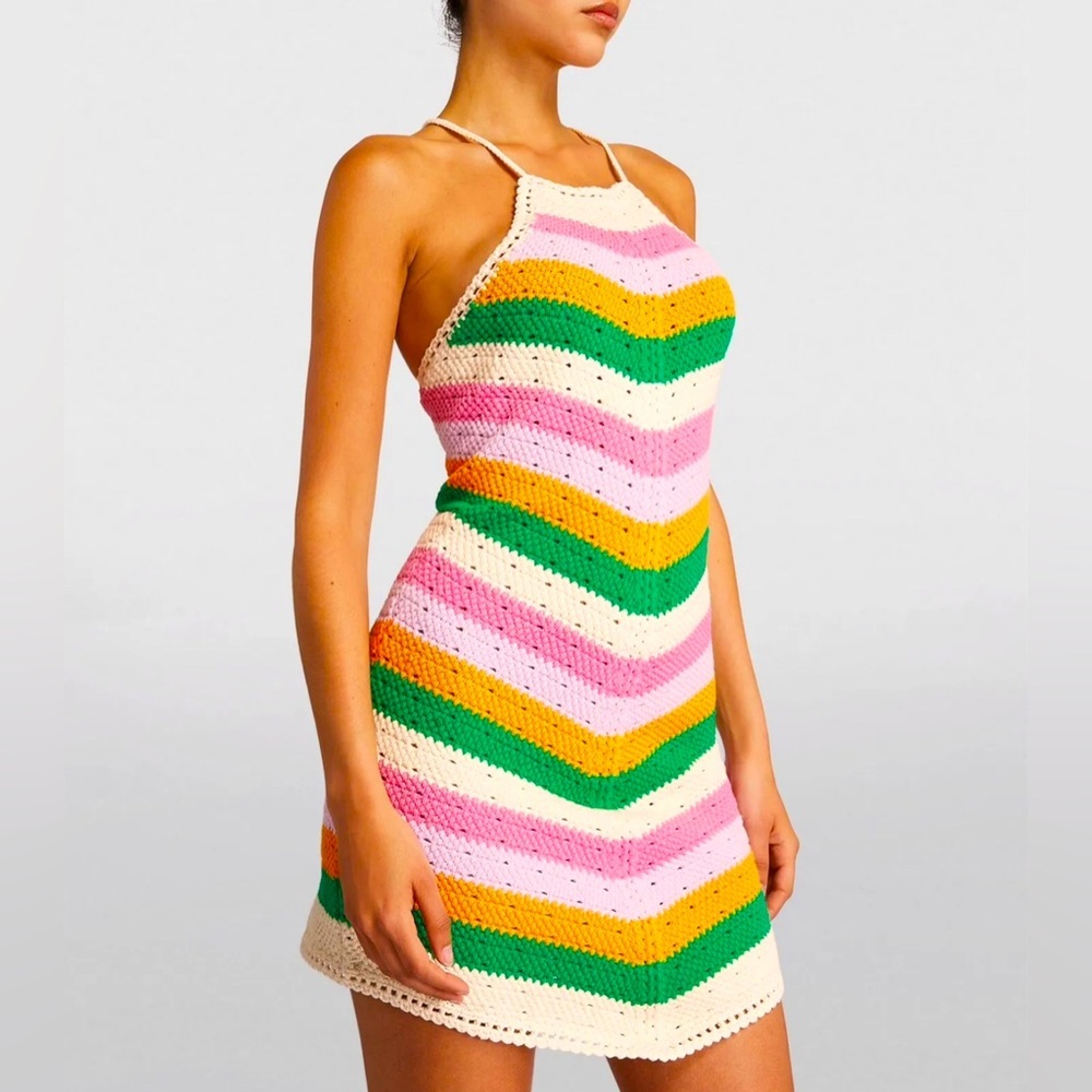 MAJE Striped Crochet Mini Dress